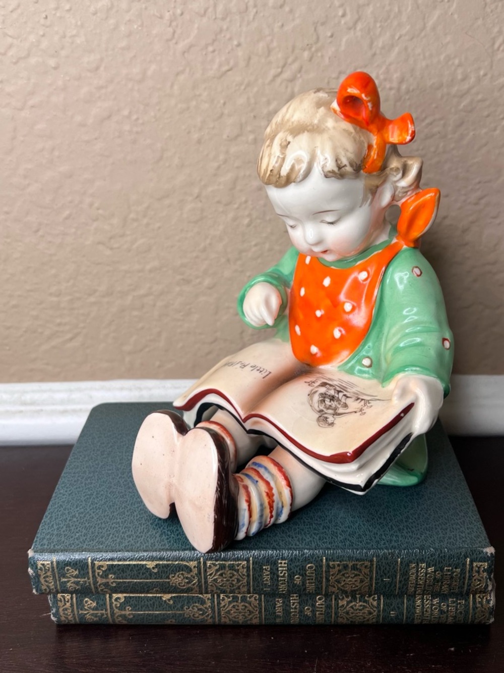 Vintage 1950s Made in Japan Bookworm Girl Figurine Reading Little Red Riding
